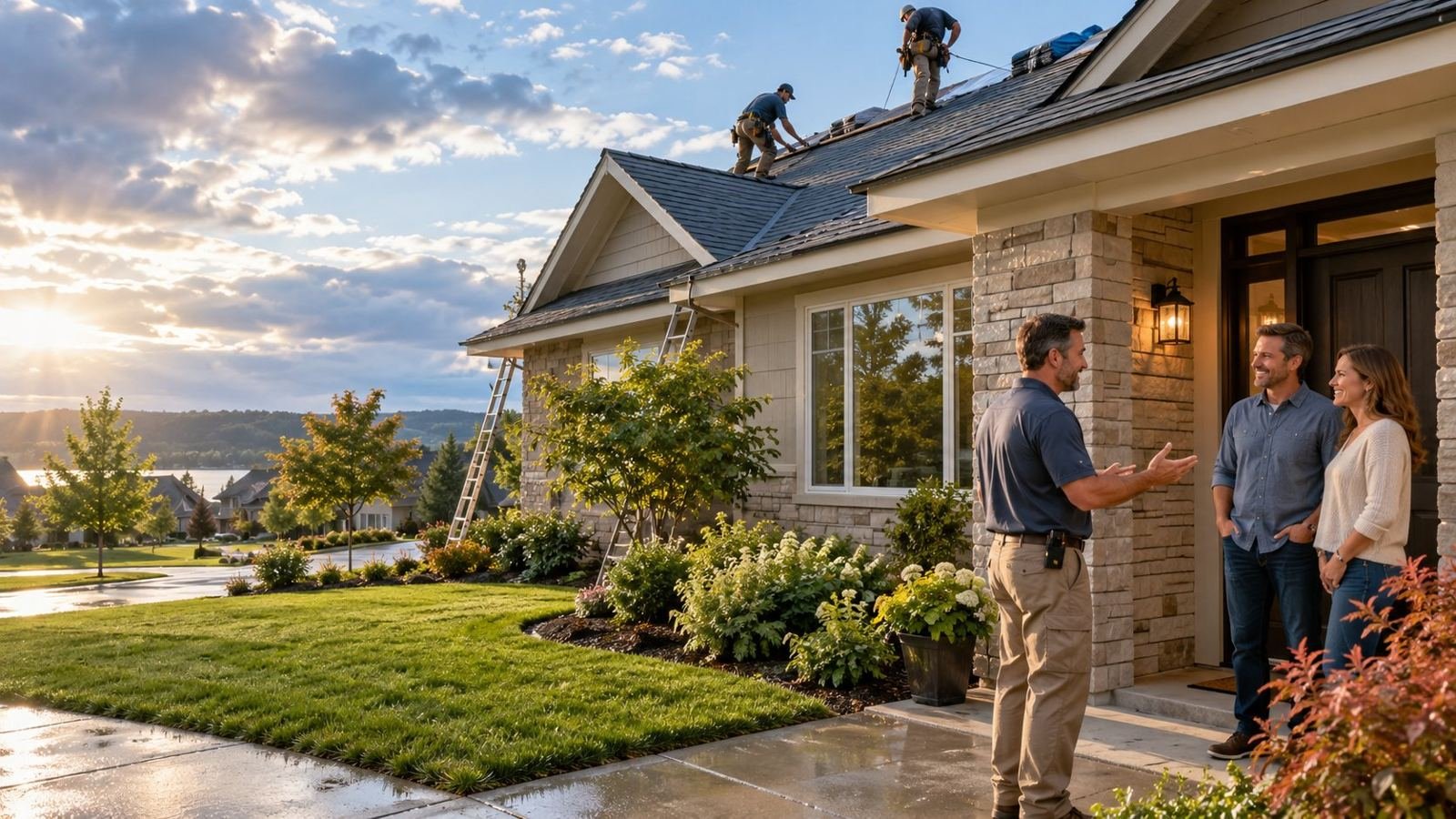 Roofing professional at work